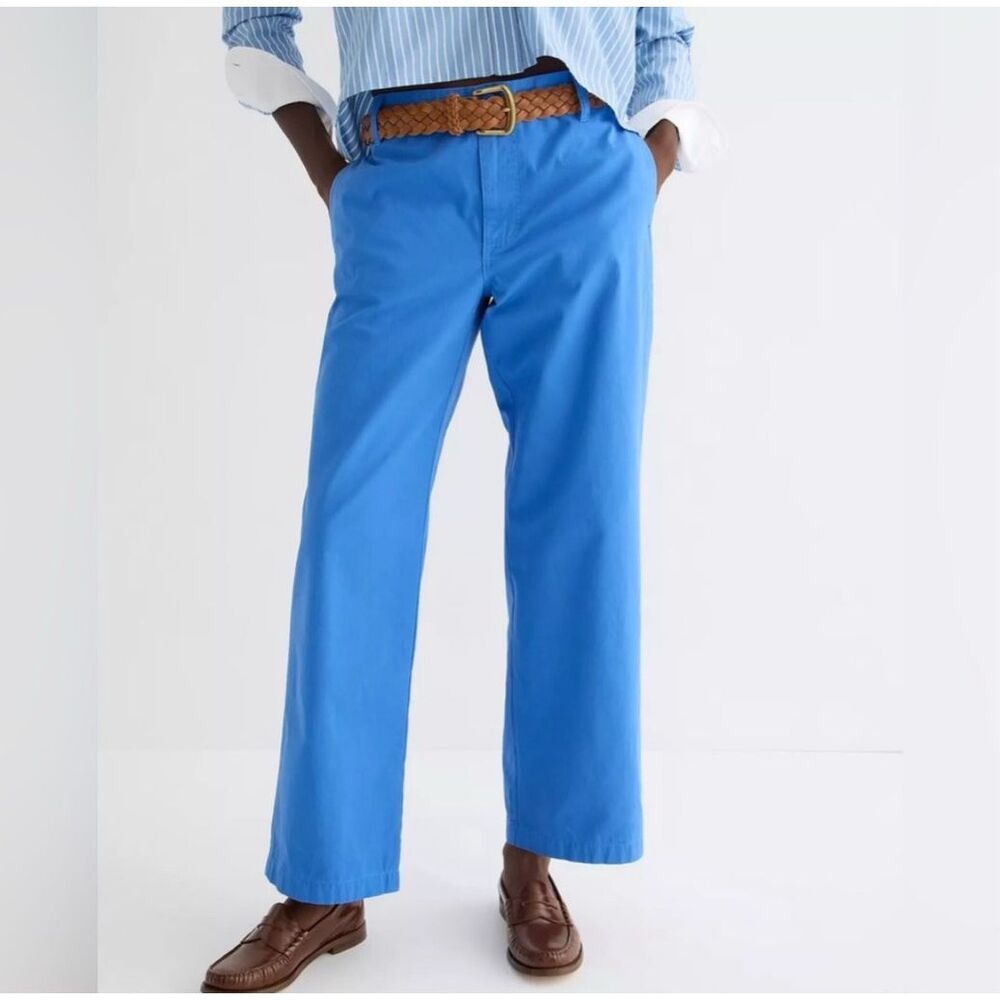 J. Crew Womens Wide Leg 100% Cotton Trouser Chino Pants Blue Size 27